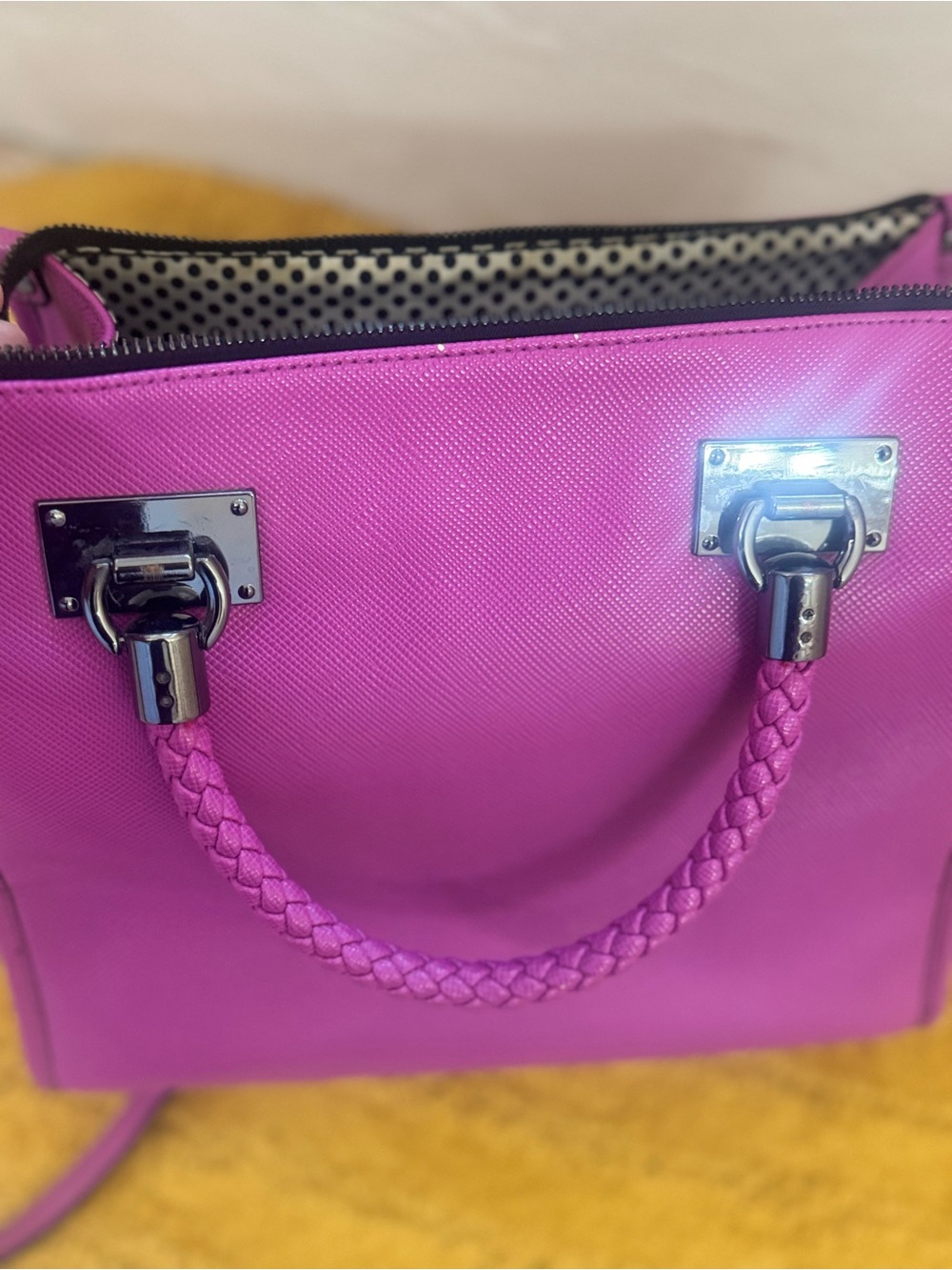 Gianni Bini Vibrant Pink Braided-Handle Satchel - Picture 5 of 6